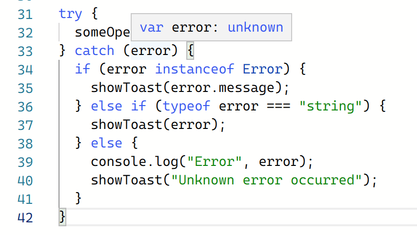 The type of caught error is unknown